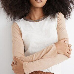 Madewell Whisper Cotton Rib-Crewneck Long-Sleeve Tee in Colorblock